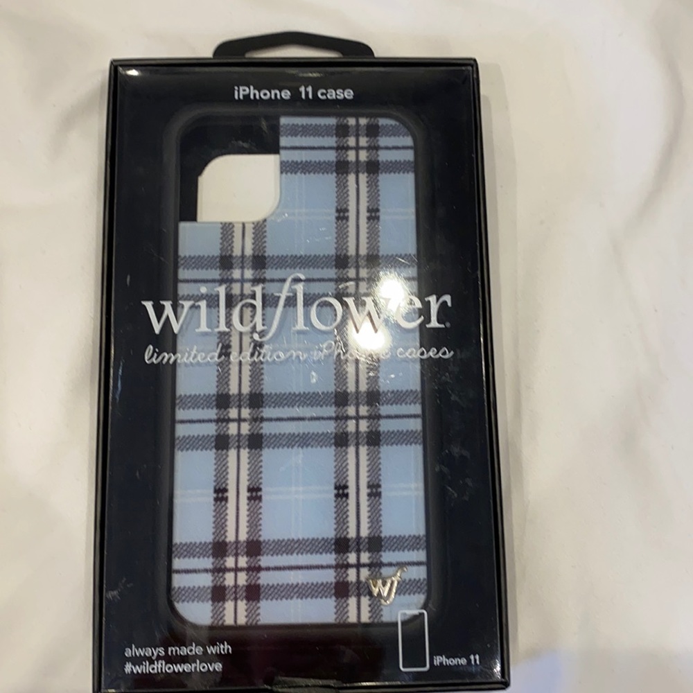 Blue plaid iPhone 11 case/ Wildflower